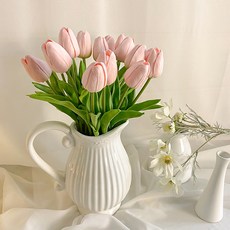 EPLYN 人造鬱金香 15入 + 陶瓷壺瓶套組, 粉紅色(鬱金香), 1套