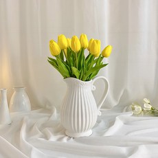 EPLYN 人造鬱金香 15入 + 陶瓷壺瓶套組, 黃色(鬱金香), 1套