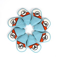 INGGI Skyline 高爾夫球頭套 鐵桿套 8件組, 天藍色 + 橘色(配色)