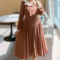 孕婦雙扣百摺連身裙