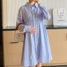 孕婦排扣襯衫連身裙