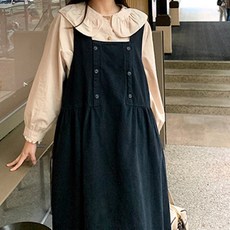 孕婦雙排釦吊帶裙+翻領襯衫