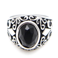 Indie Label 黑石圖騰白鋼戒指