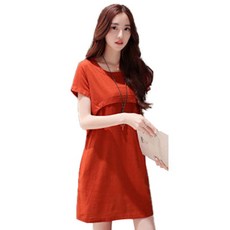 孕婦哺乳素色短袖連身裙