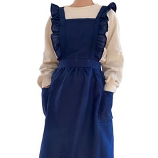 Bettervise 女性荷葉邊蕾絲多用途長版可愛棉質圍裙, 04 藍色, 1個