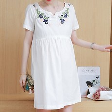 꽃자수 미디엄핏 임산부 원피스