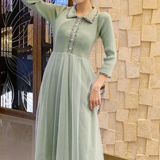 合身針織網紗長袖孕婦連身裙