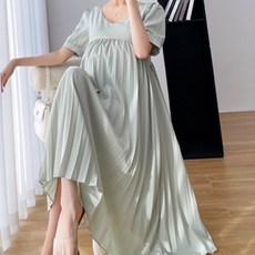 雪紡V領百褶孕婦連身裙