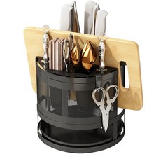 Tojo旋轉式廚房用品全收納桶, 黑色