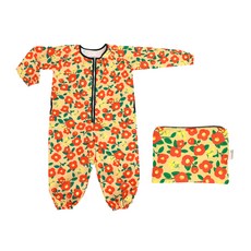 bebe chouette 孩童小花圖案連身長袖套組+收納袋, 茶花款