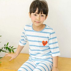 Maykids 男童愛心印花條紋7分袖T恤+7分褲套裝