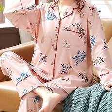 LUNA GLAM 孕婦純棉樹葉圖案睡衣上下套裝