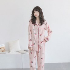 女款孕婦草莓圖案睡衣上下套裝