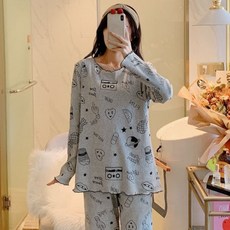 女款孕婦可哺乳愛心字母印花睡衣居家服上下套裝