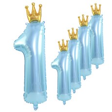 銀箔皇冠數字1大氣球, 5個, 藍色