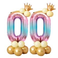 彩色皇冠數字0氣球柱組合, 1套, 金色(皇冠)