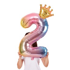 WOW PARTY KOREA 101cm 數字彩色皇冠 2 氣球, 5個, 混合顏色