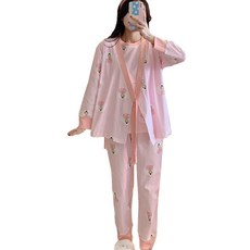 여성용 겟잇블루 컬러풀 쓰리피스 카디건 실내 수유 임산부 파자마 세트