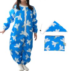 bebe chouette 孩童圖案印花長袖防水連身褲+頭巾+繩釦+收納袋, 鴿子款