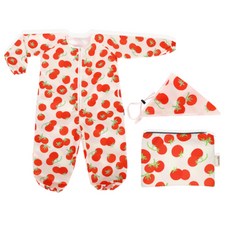 bebe chouette 孩童圖案印花長袖連身防水褲+頭巾+繩扣+收納袋, 番茄款(連身衣)