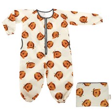 bebe chouette 孩童塗鴉連身長袖套組+收納袋, 獅子款