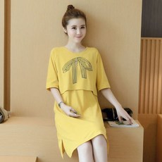 孕婦蝴蝶結印花連身裙