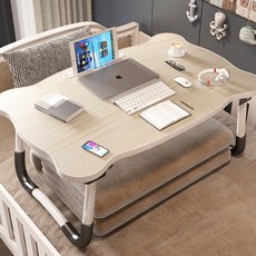 多用途波浪雲朵折疊桌 M, 杯架款 木紋色