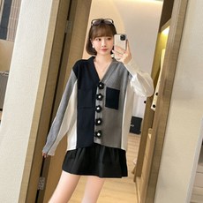 여성용 상큼한 꽃단추 포켓 임산부 스웨터