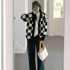 孕婦格紋針織開襟衫