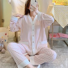 Minsung Company 孕婦V領格紋睡衣上下套裝