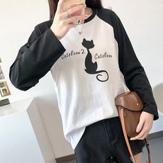 孕婦貓咪印花雙色長袖上衣