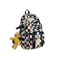 JH Company 格紋小熊鑰匙圈後背包, 黑色