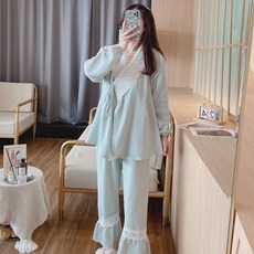 Minsung Company 孕婦蕾絲荷葉邊睡衣上下套裝