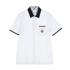 校服Mall兒童款方形格子黑色領子校服短袖襯衫