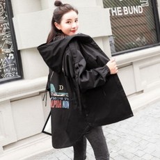 여성용 임산부 프린팅 후드형 옆단추 트렌치코트