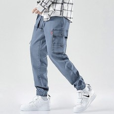 Starbean 男款丹寧工裝束口褲