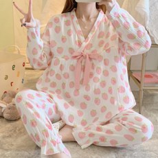 루나글램 임산부 얇은 파자마 물세사 V넥 상하의 세트
