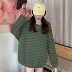 여성용 스트라이프 풀오버 벨벳 긴팔 티셔츠