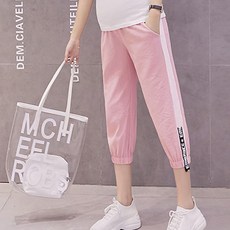 休閒側邊條紋九分孕婦褲