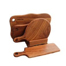 Stella Holmes柚木鍍金砧板 5件組 A, 長款修身+圓形+圓形方形中號+大號+支架, 1組