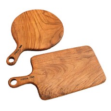 Stella Holmes柚木全原木鍍金砧板 2件組 D, 砧板圓形+基本方形, 1組