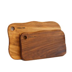 Stella Holmes柚木鍍金全原木砧板 2件組 B, 圓形長方形菜板中號+大號, 1組