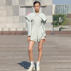 쿠만YHJ 여성용 숄더 라펠 스트럭처 쇼츠 점프수트