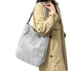 雙口袋燈芯絨單肩包, 灰色