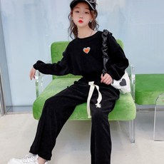 Orenjidamom 女童格紋愛心短版運動套裝