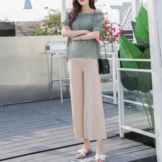 孕婦寬版百褶九分褲