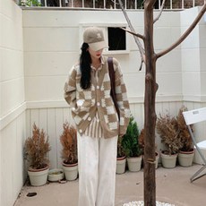 여성용 패션 체크 패턴 캐주얼 루즈 임부복 가디건