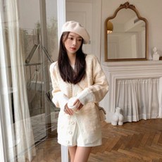 여성용 패션 브이넥 루즈 니트 임부복 가디건