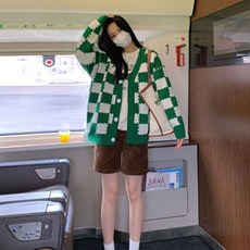 여성용 패션 체크 패턴 캐주얼 루즈 임부복 가디건