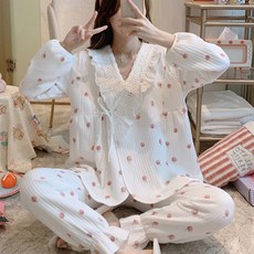 Minseong Company 孕婦粉紅圓點睡衣上下套裝